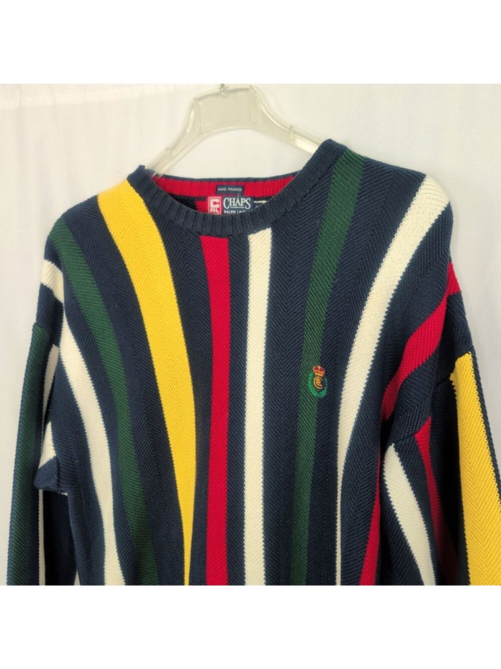 Vintage 90s  Ralph Lauren Sweater Large Stripe Knit Hand Framed - Picture 2 of 7